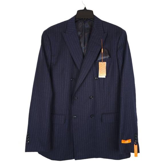 Tallia Mens Slim Fit Suit Jacket 44L Navy Blue Purple Pinstripe Stretch Wool NWT